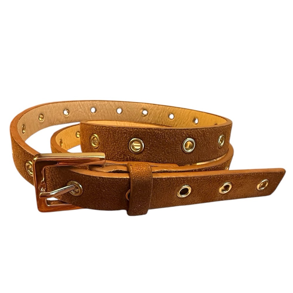 NWT Vince Camuto Brown Suede Leather Grommet Belt with Gold Hardware Size Large